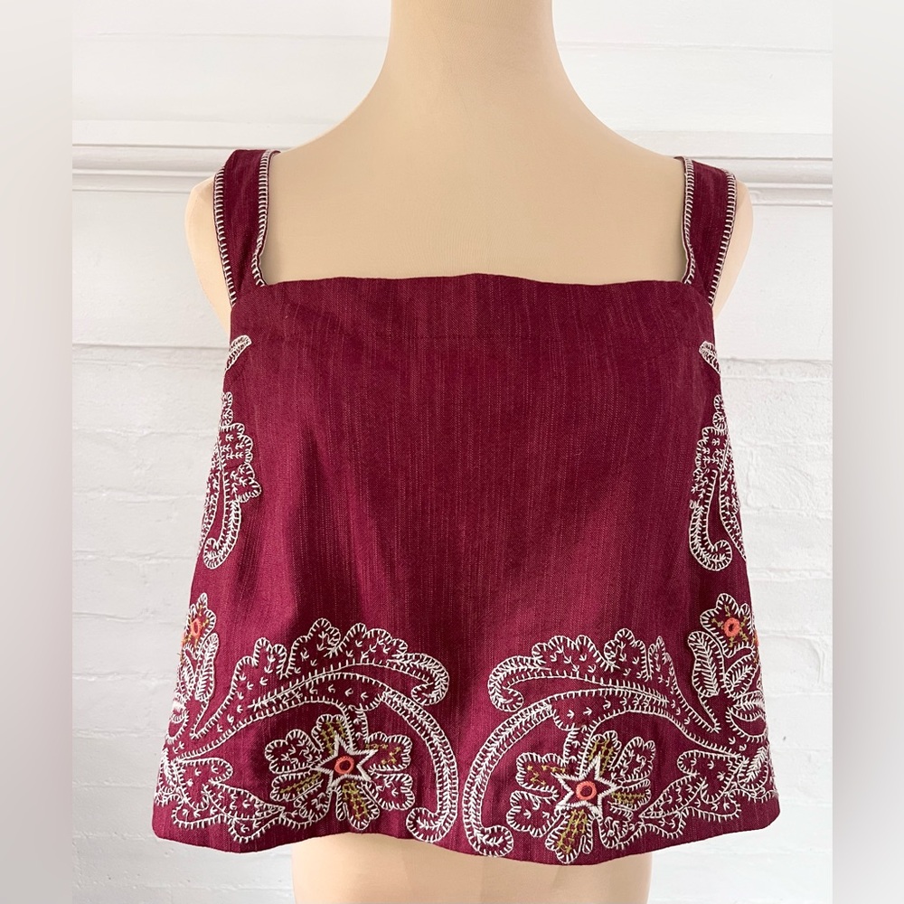 Anthropologie Sleeveless Embroidered Apron Tank Open Back Embroidered NWT Size L - Picture 2 of 16
